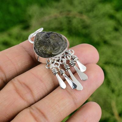 Daughters Day Sale 925 Sterling Silver Natural Carved Labradorite Unique Pendant