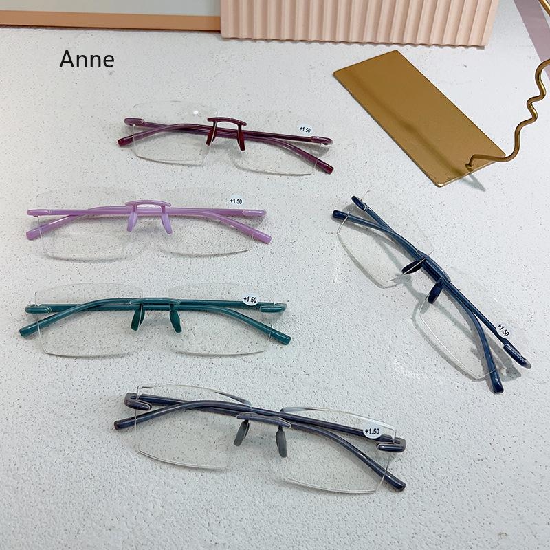 Men's Anti Blue Light Blocking Reading Glasses Cut Frameless Metal HD Lens Eyewear Women Prescription Presbyopic Glasses +400