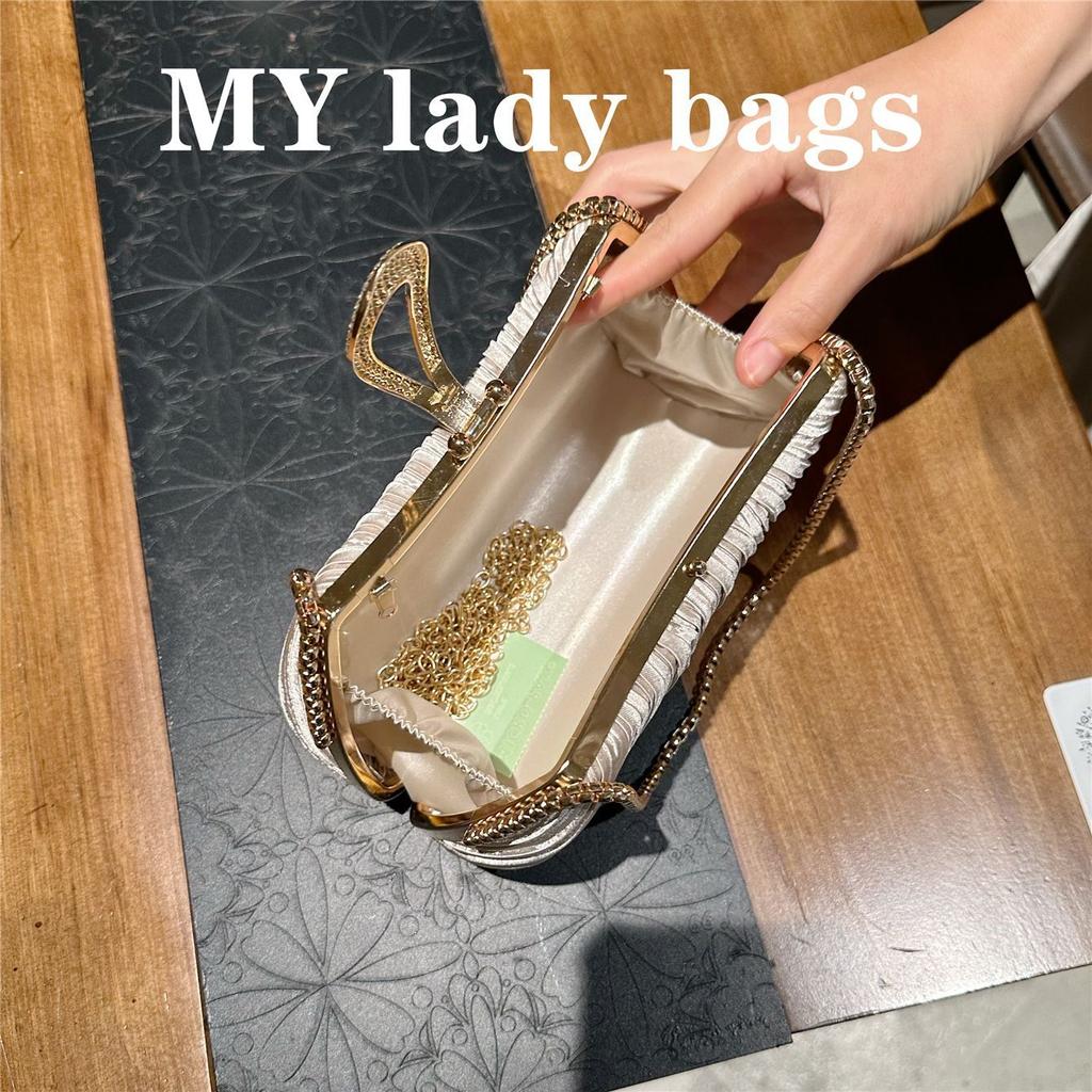 New pleated banquet bag, dinner party celebrity dress, wedding bag, cheongsam with diamonds, handbag, women's shoulder messenger bag.