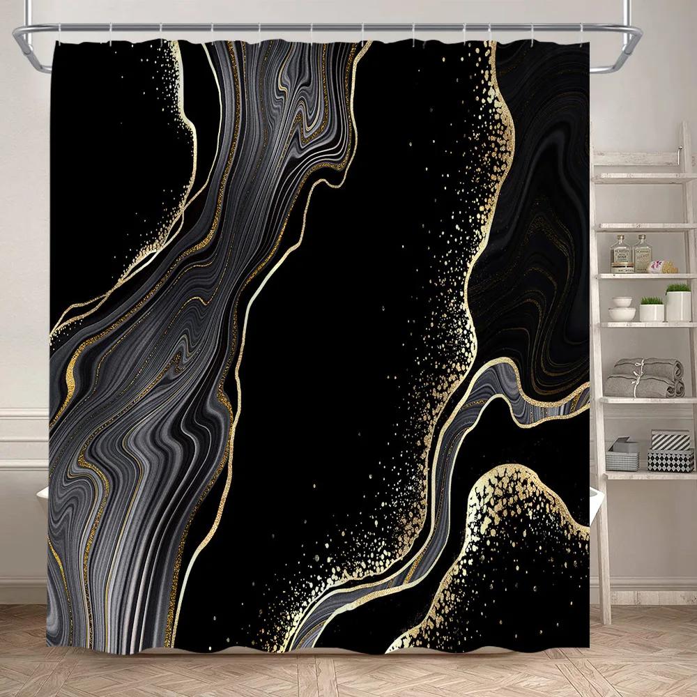 Marble Shower Curtain Set Creative Watercolor Ink Art Geometric Modern Bathroom Decor Floor Rug Bath Mats Toilet Lid Cover