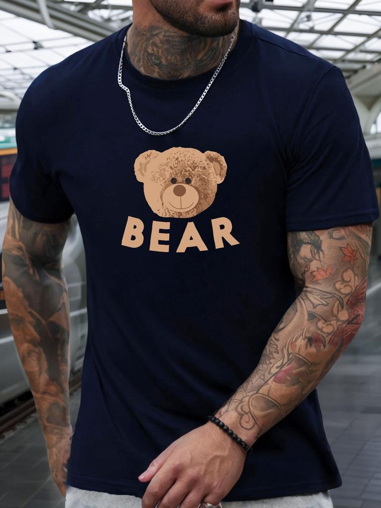 Short Sleeve TShirt Little Bear Mens 100 Cotton Pattern Printed Shirt Summer Round Neck Breathable Casual Fashion Cool Tee