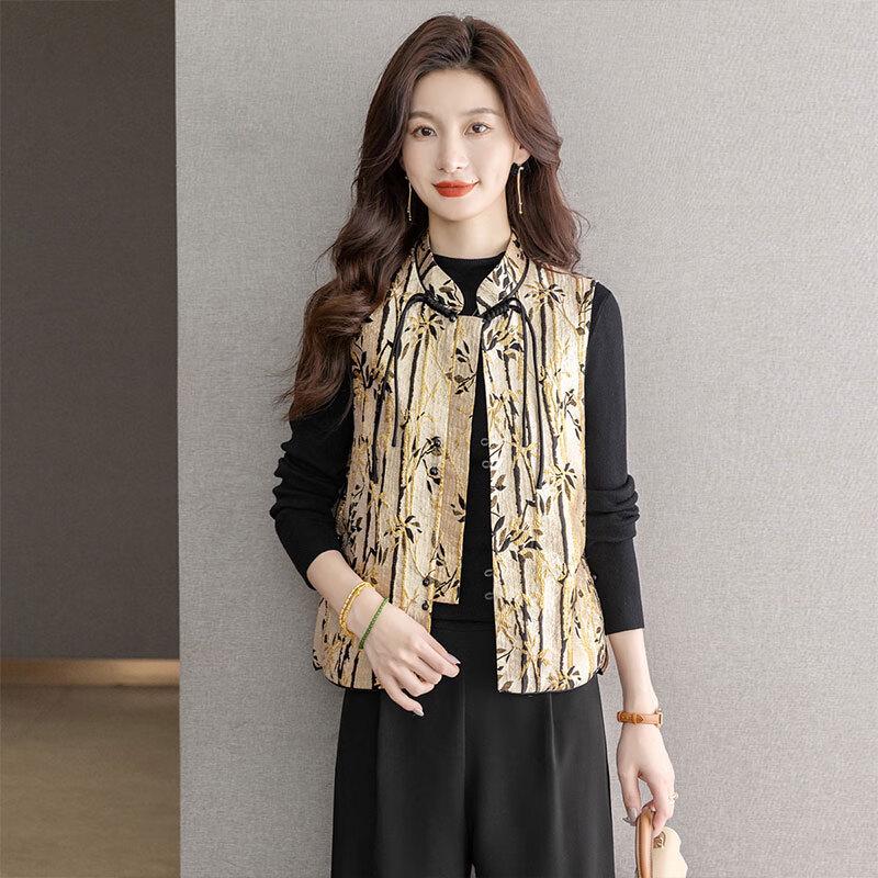 Sibaisha Damen Retro Jacquard Stehkragen Weste