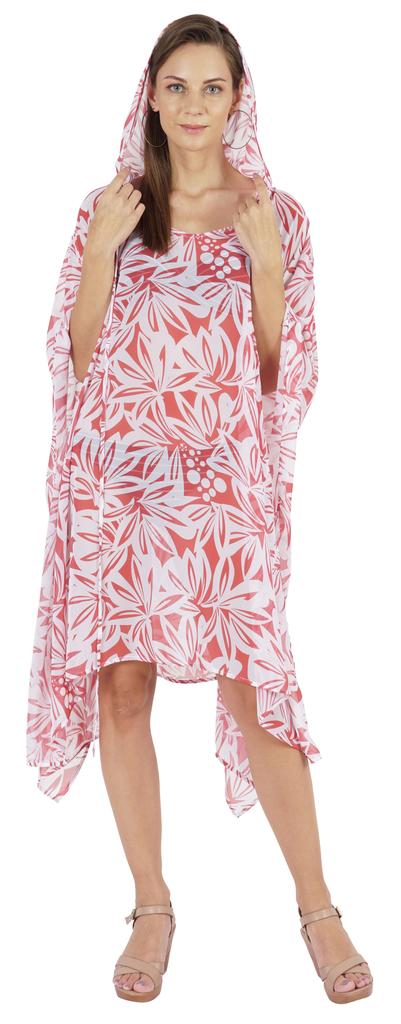 Moomaya Women  s Short Hoodie Kaftan Loose Tunic Kimono Sleeve Mini Beach Cover Up