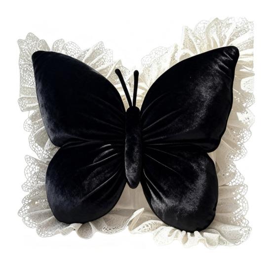 Butterfly Shape Throw Pillow Velvet Butterfly Pillow with Lace Trim Decorative Pillow for Sofa Couch Bedroom Office Decor