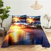 Seaside Scenery 0.9/1.2/1.5/1.8/2.0m Digital Printing Sturdy Polyester Bed Flat Sheet With Pillowcase Print Pattern Bed Ensemble