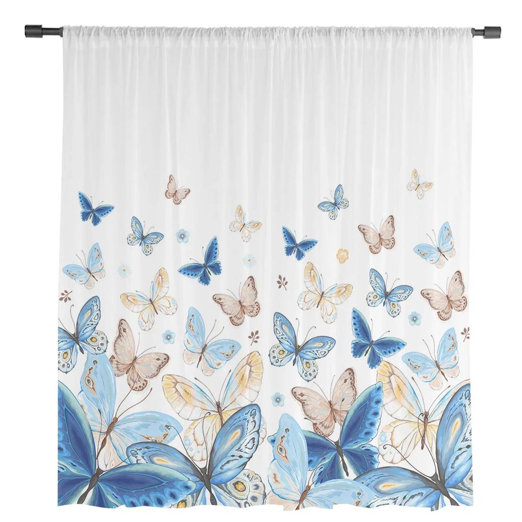 Pastoral Butterfly Flower Gradient Sheer Curtains For Living Room Bedroom Tulle Curtain For Kitchen Voile Curtain Blind Panels