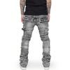 New Retro Cargo Jeans Men Stretchy Ripped Washed Y2k Pants Straight Leg Male's Patched Denim Trousers 2025 Spring Autumn