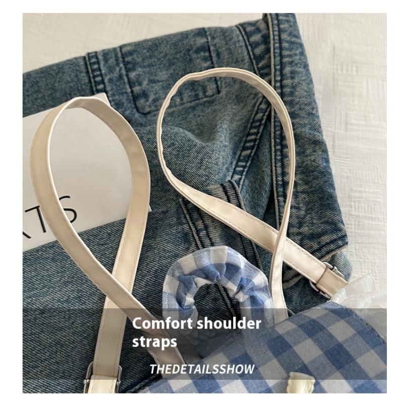 1Pcs Large Capacity Bow Shoulder Bag Multi Functional Korean Style Lace Plaid Backpack Travel Canvas Backpack Book Bag