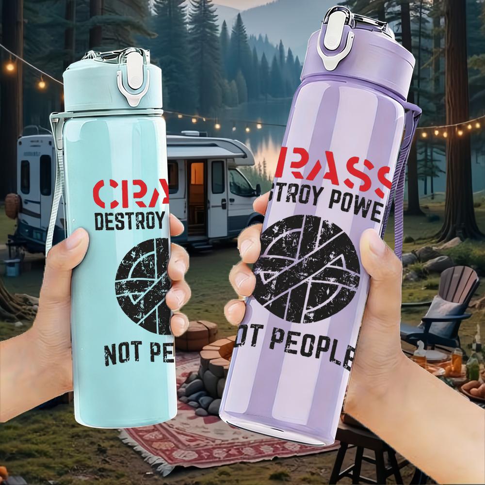 1PC Crass Black White Bold Text Print 750ml Colorful Plastic Sports Water Bottle Leakproof Pop Up Lid with Straw for Outdoor Work Home Use