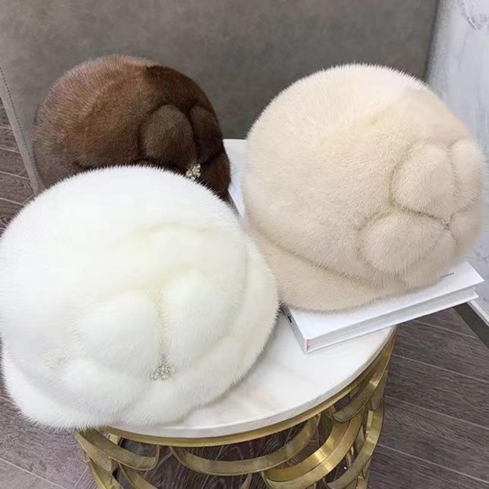 Hat Female Winter Mink Hair Mom Hat Thickened Warm Snowy Fur Beret Cap Thickened Hat