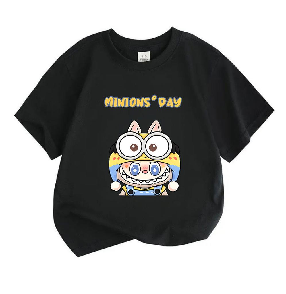 Kids Boys Girls 100% Cotton Crew Neck Short Sleeve T-Shirt, Cute Cartoon Rabbit Minion Themed Printed Casual Soft Breathable Summer Daily Tee for Chil