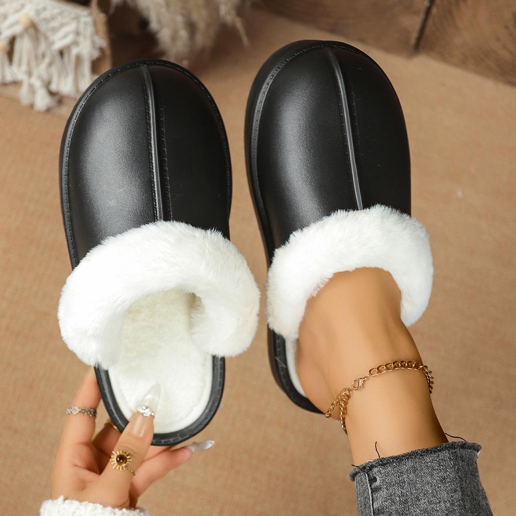 Women's Winter Flat Toe-Cap Home Slippers, Plush Warm and Comfortable Casual Half-Slip Women's Shoes