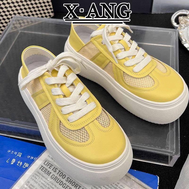 

Leather platform white shoes women s shoes mesh breathable two wear casual shoes summer new sports shoes board shoes 40