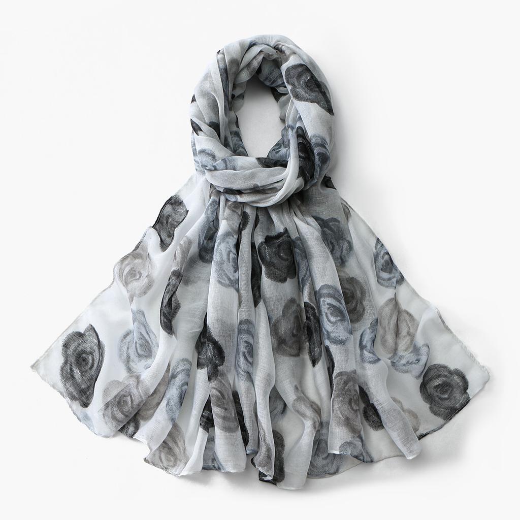 Wrap Silk Film Scarfs For Women Lightweight Fashion Scarves Sunscreen Neck Scarves For Women Print Floral Pattern Scarf Shawl