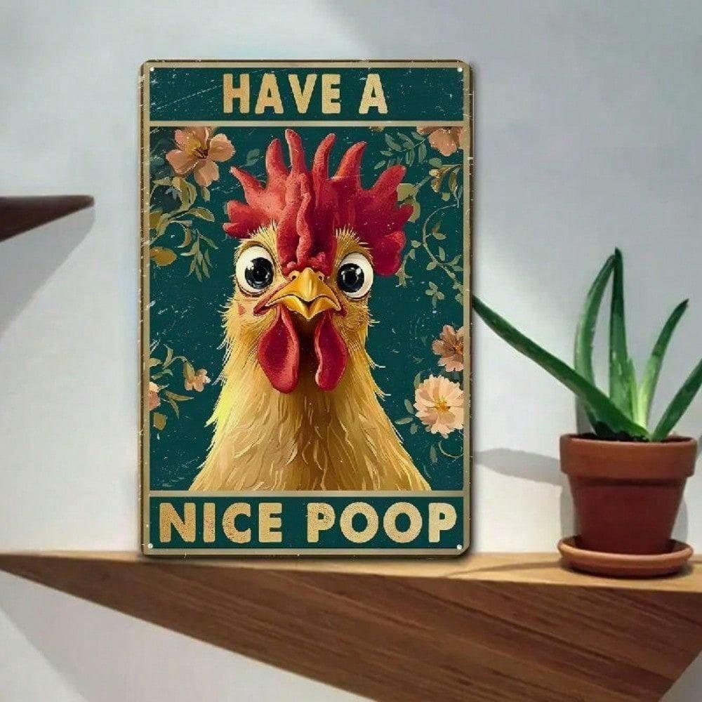 Funny Chicken Tin Sign 8x12 Inch Rustic Farmhouse Metal Wall Art Home Decor