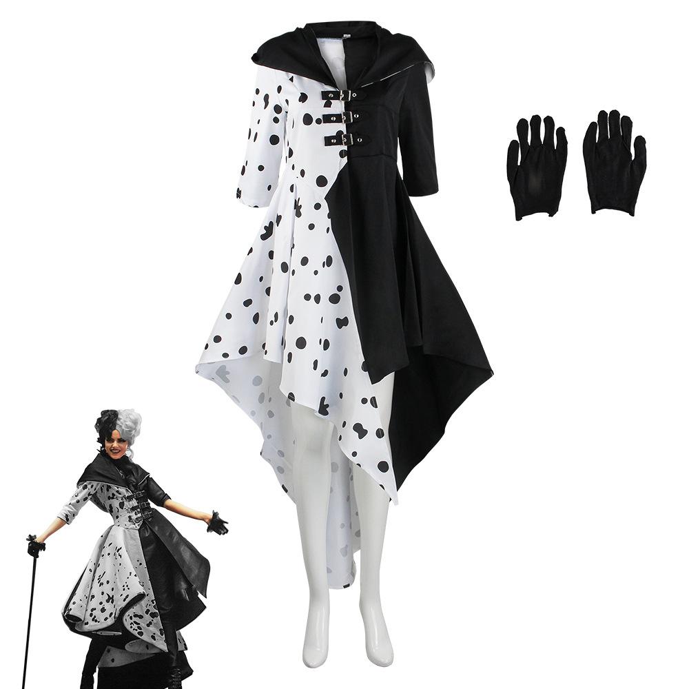Cruella De Vil Spotted Dress Cosplay, 101 Dalmatians Halloween Stage Costume