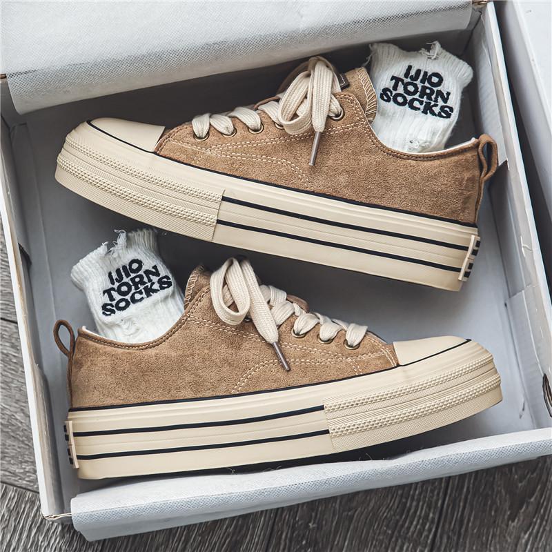 Canvas summer breathable design sense niche casual board shoes middle school students sports thick-soled black cloth shoes