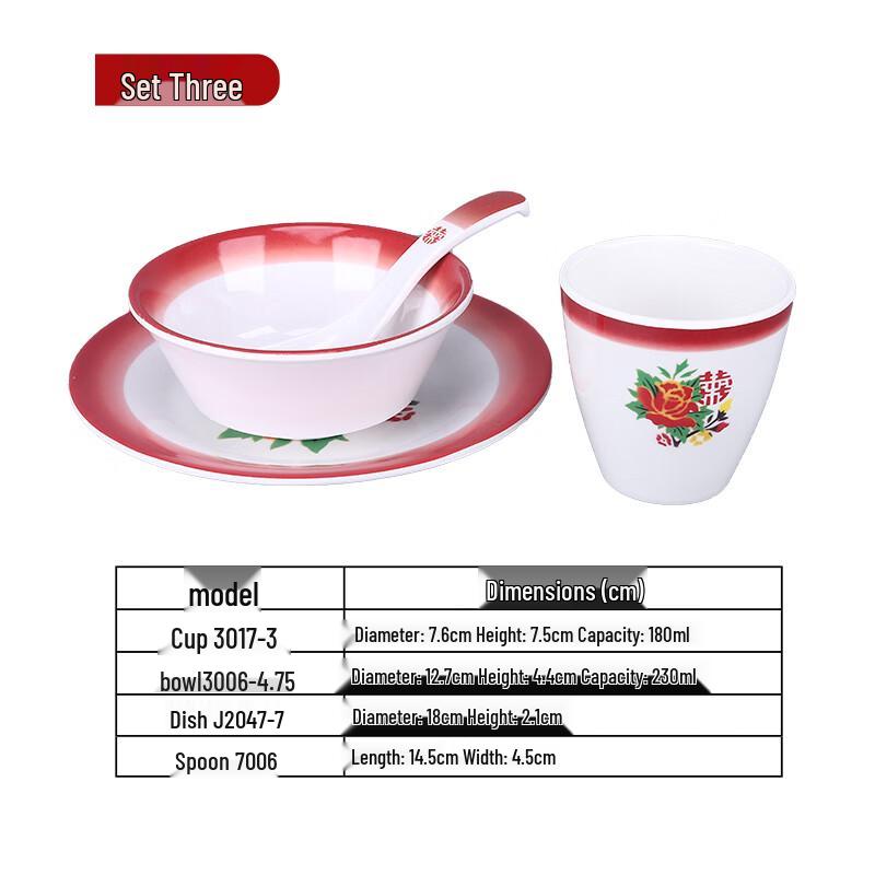 Qianxing Chinese Style Melamine Tableware Set - Rose Joy