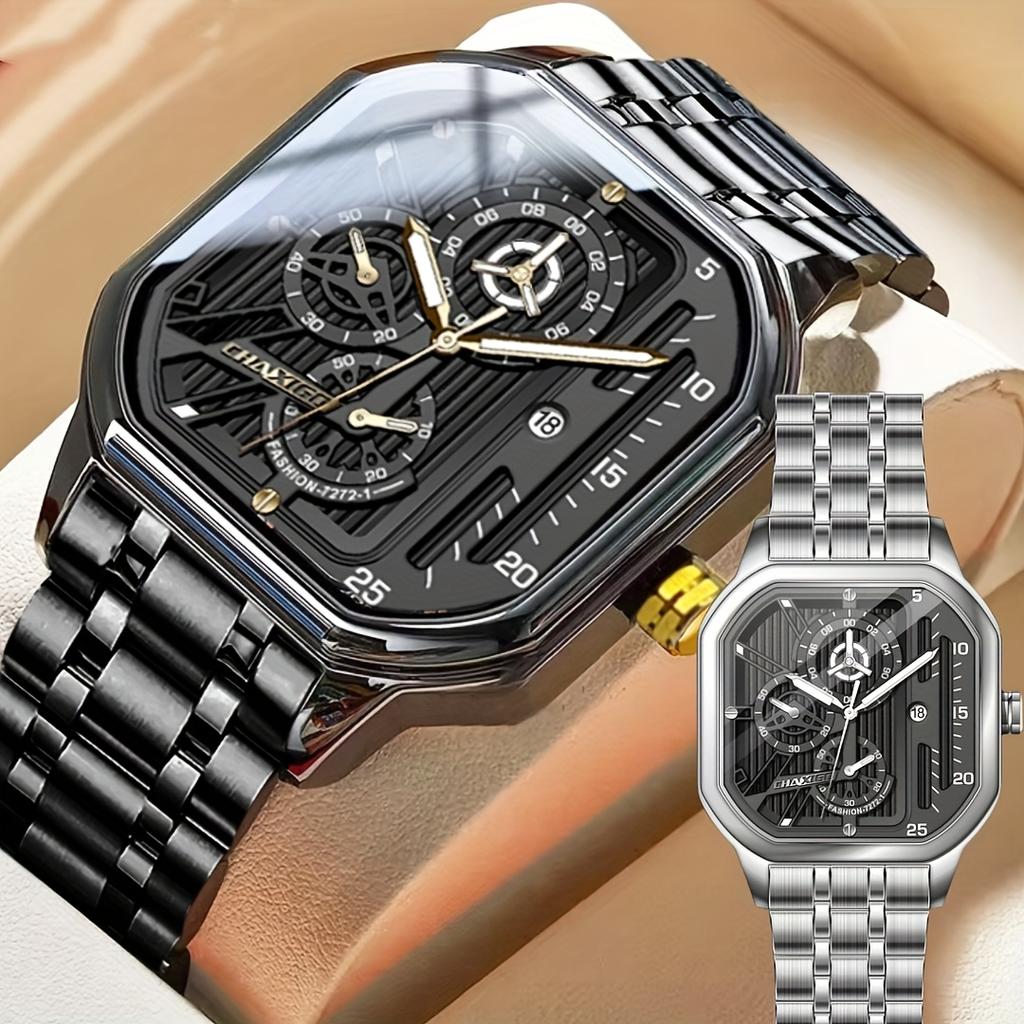 Luxury Men Clock Luminous Calendar Week Man Wristwatch Sports Stainless Steel Quartz Men's Watches