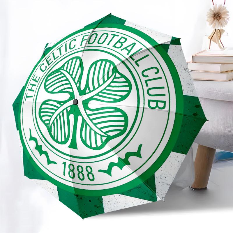 Celtic Football Club, Automatisches Öffnen und Schließen, 8-Rippen-Struktur, Tragbarer Regenschirm, Geeignet für Männer und Frauen, Alle Jahreszeiten Pe