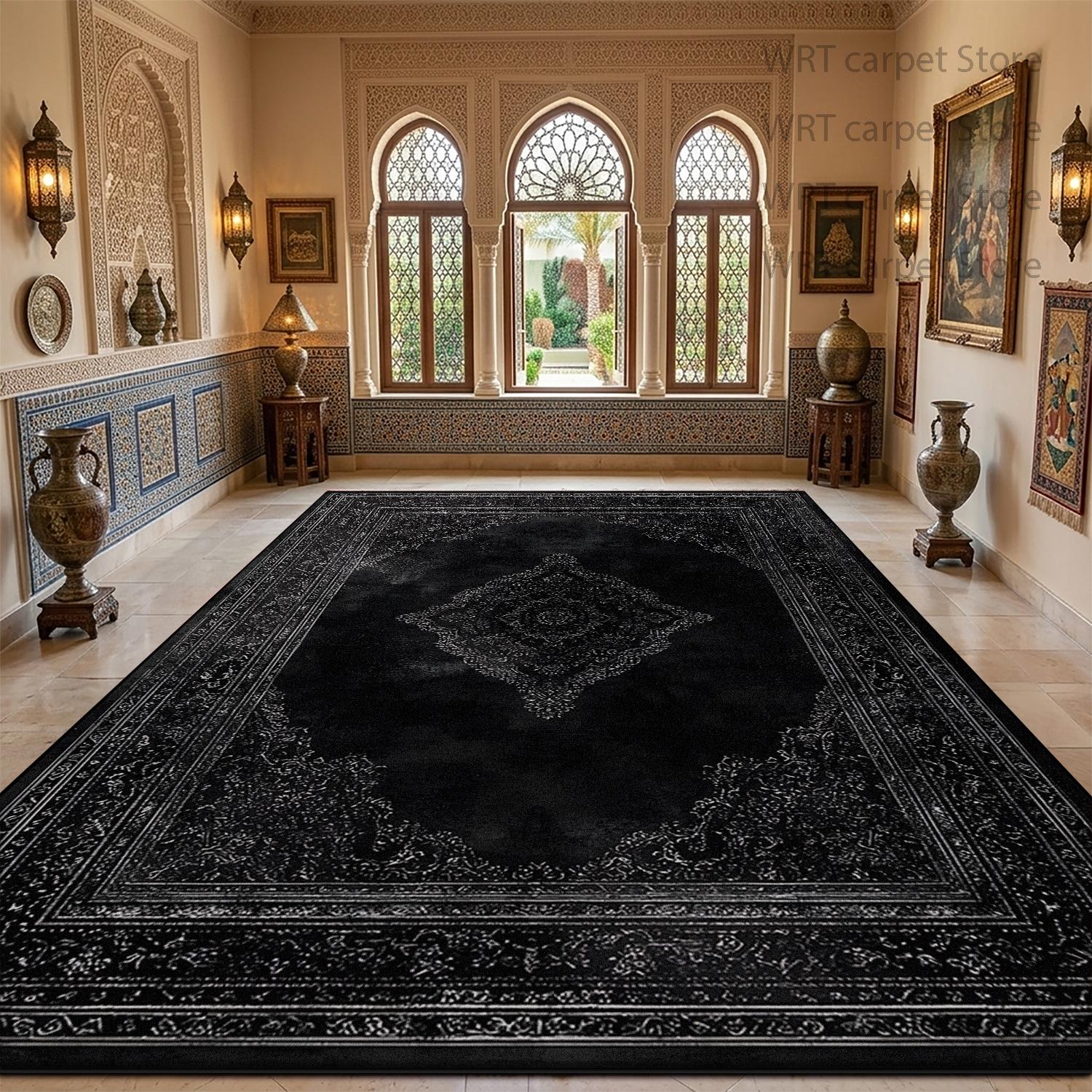 

Persian Retro Black Carpet for Living Room American Style Decoration Home Lounge Large Area Rugs Dining Room Washable Floor Mat 60x90cm