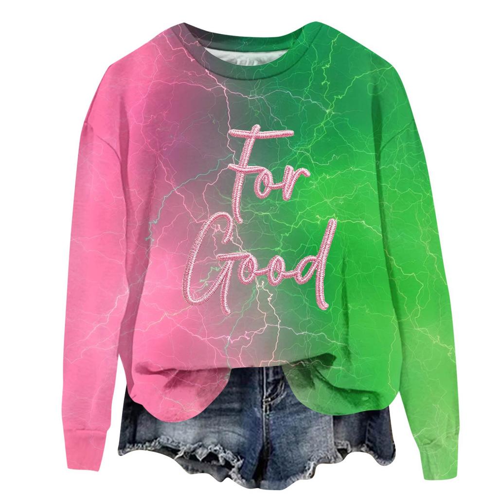 Women's Fashionable Casual Oversized Long-Sleeved Round-Neck Printed Pullover Sweatshirt