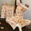 Lotus Leaf Edge Cute Cartoon Short-sleeved Pajamas Women's Summer New Thin Comfortable Loungewear Three-piece Set
