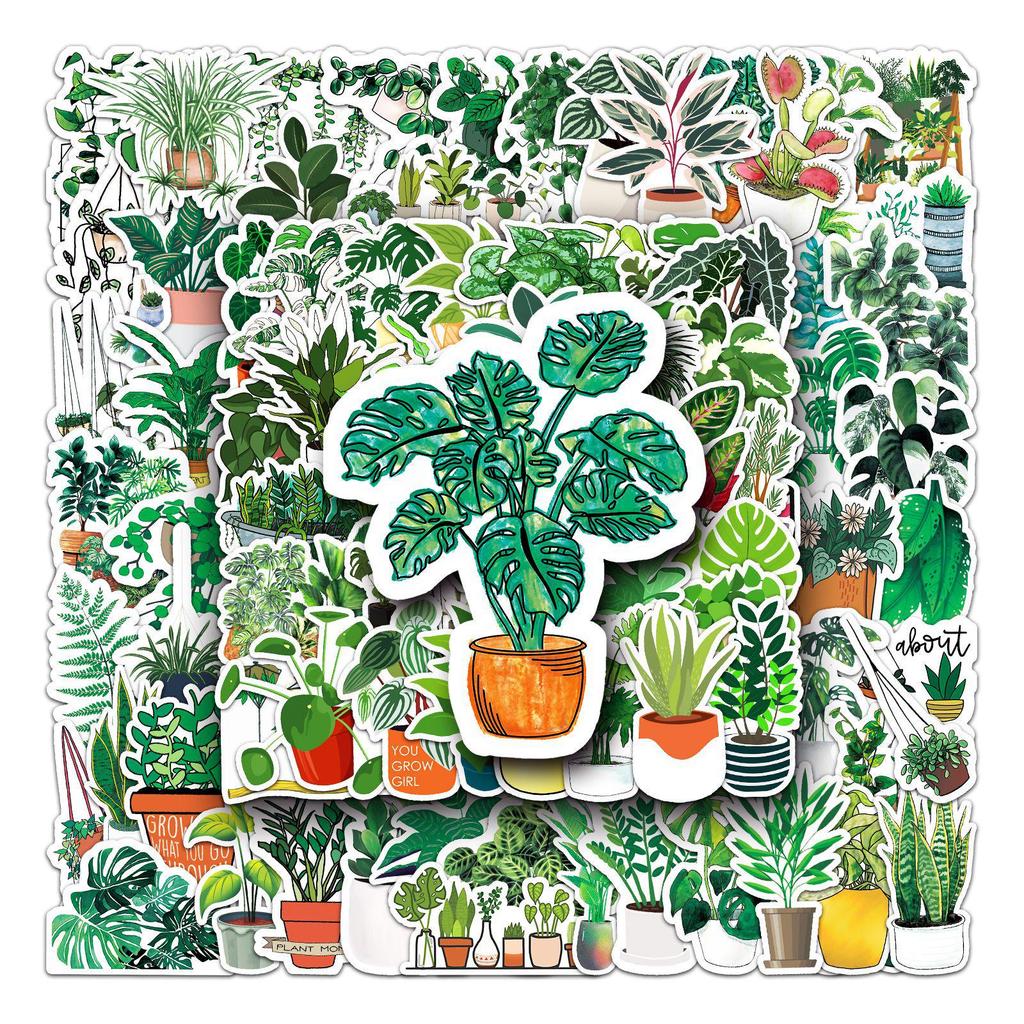 Green Plant Graffiti Stickers: Waterproof DIY Phone Case & Suitcase Set (100 Sheets)