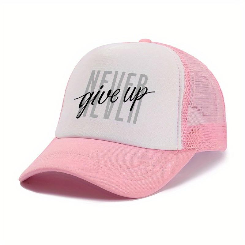 Never Give Up Print Trucker Hat Polyester Adjustable Snapback Baseball Cap Casual Unisex Gift