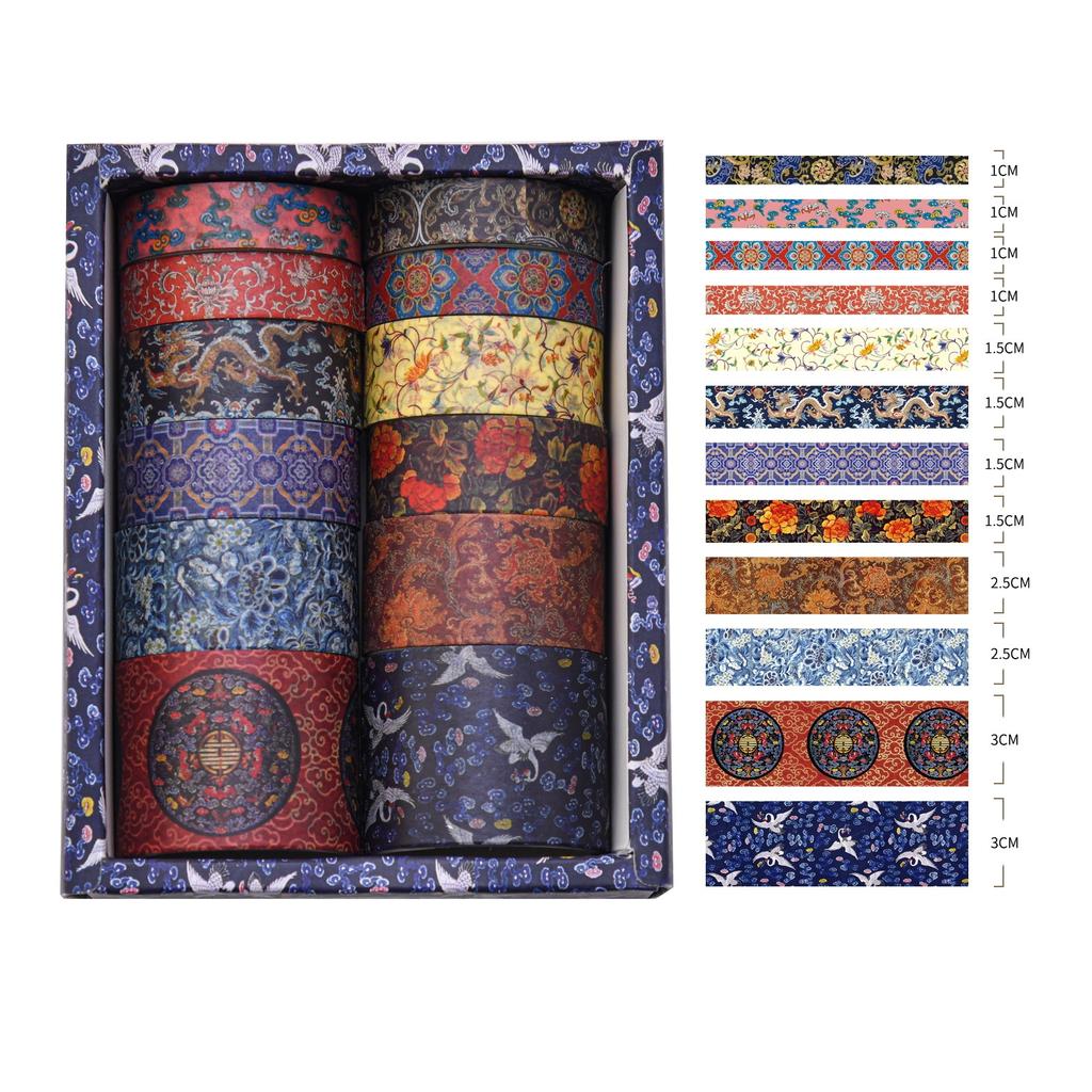 12 Rolls Vintage Landscape Washi Tape Box Set Journaling Decorative Paper Tape DIY Crafts Scenery Stationery Scrapbooking Supply