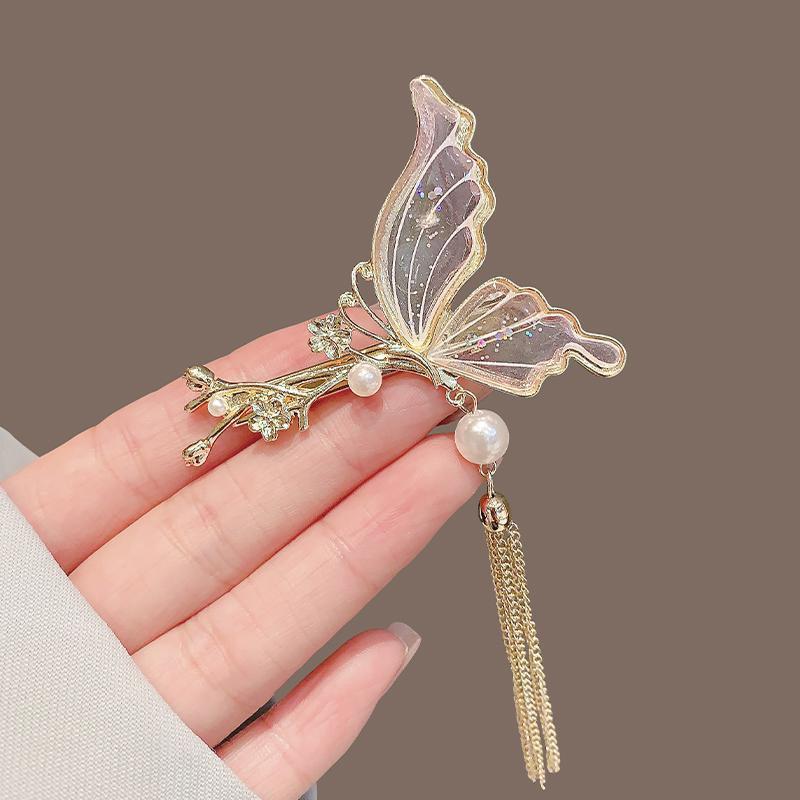 Super Fairy Transparent Butterfly Fringed Hairpin, Advanced Sense, Niche Insect Clip, Gentle Side Broken Hair, Hairpin Girl
