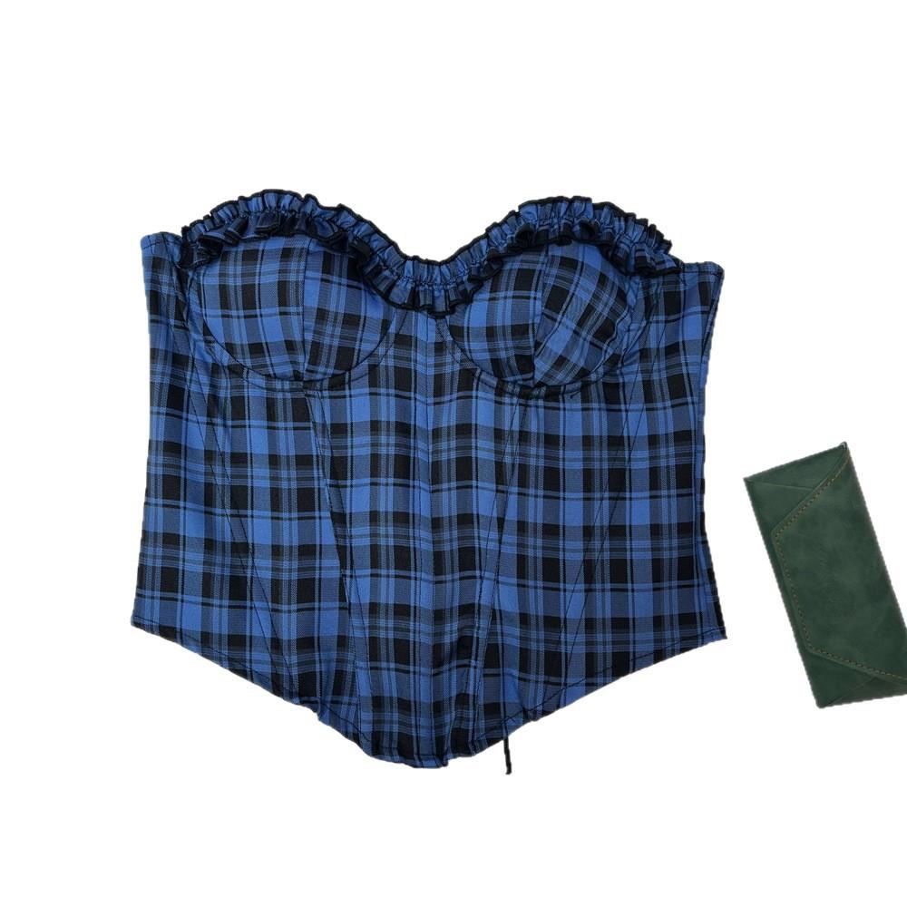 European and American women's wear: fishbone corset, sexy plaid print tie, slimming shapewear, strapless tank top