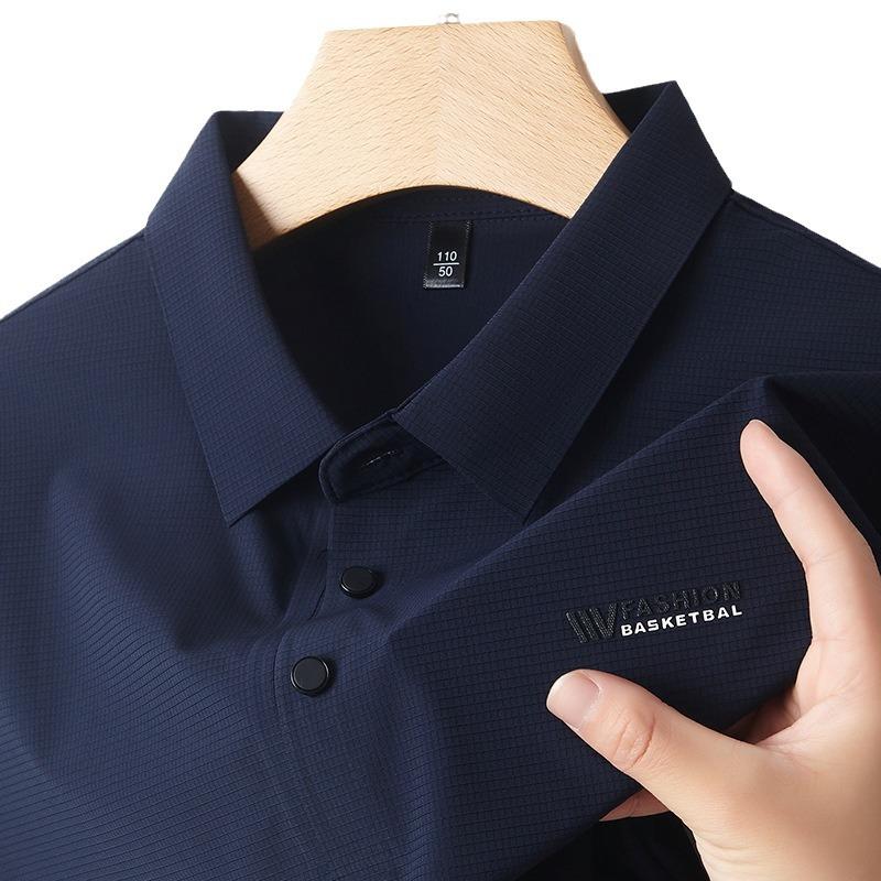 Eisseide Nahtloses Kurzarm-Poloshirt Herren Business Casual Dünnes Brokat-Ammoniak-T-Shirt Revers Halbarm-T-Shirt Top