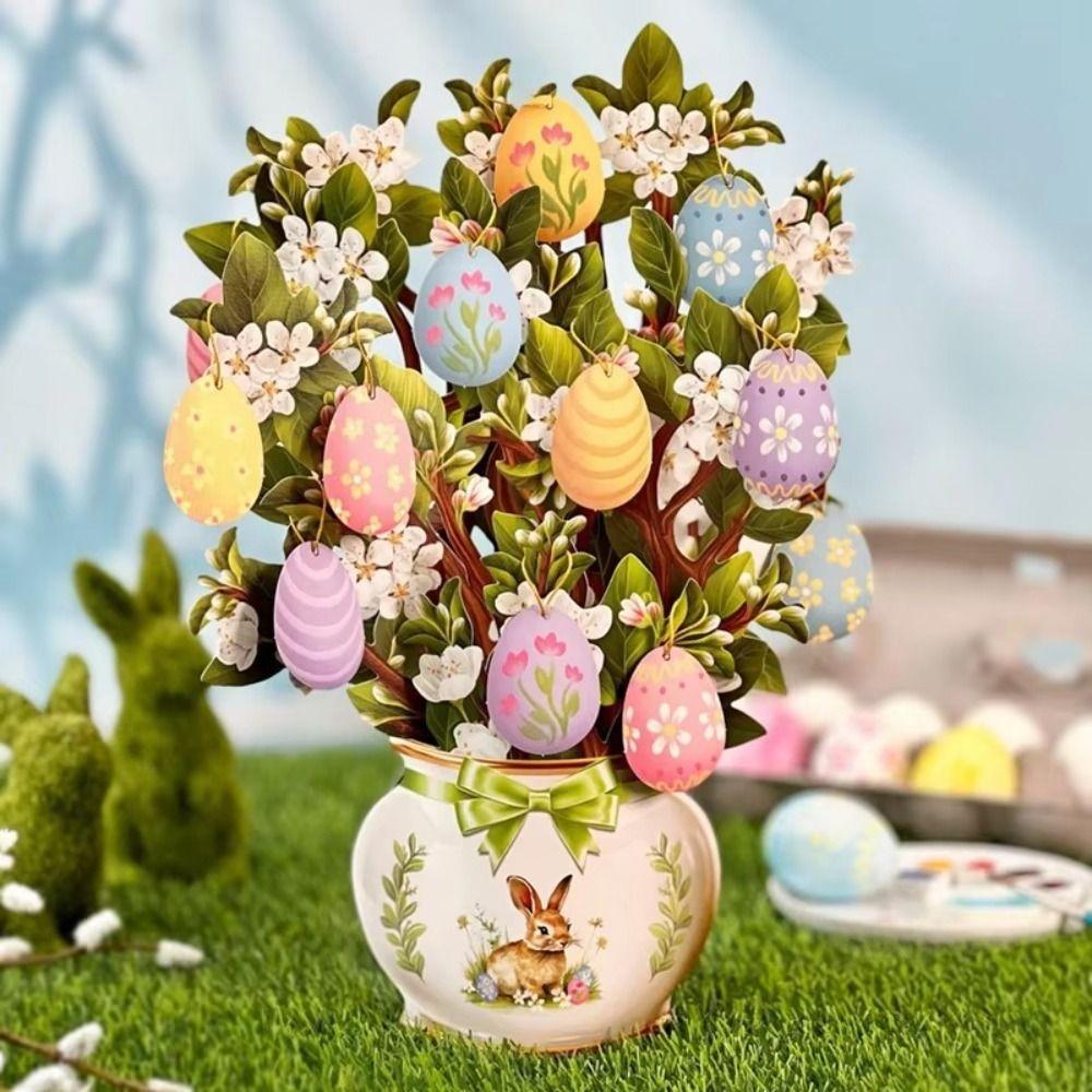 Easter Egg Tree 3D Popup Greeting Cards Forever Flower Bouquet Durable Paper -Up Cards Creative Paper Postcard Valentine's Day bianco