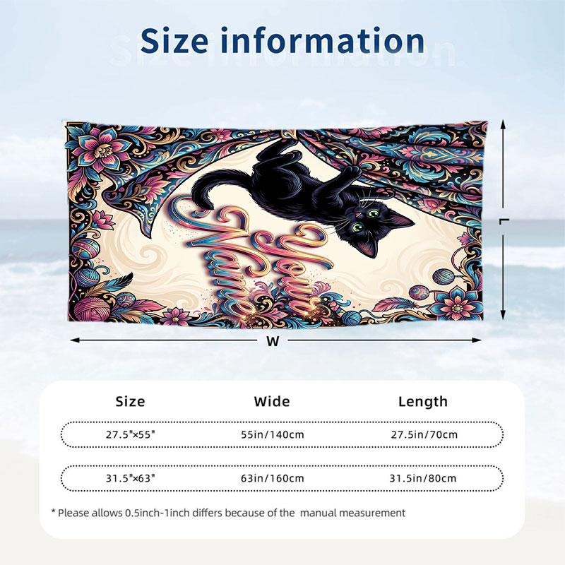 Cat Theme Beach Towel Personalized Custom Name & Text Soft Quick Dry Beach Towel for Swimming Travel