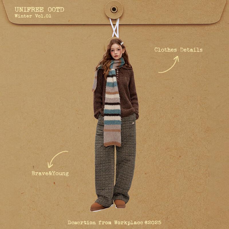 UNIFREE Plaid Thickened Loose Straight Wide-Leg Casual Pants