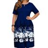 Spring and summer, new European and American women's clothing large size full body plant flower printing, elegant round neck short-sleeved dress women