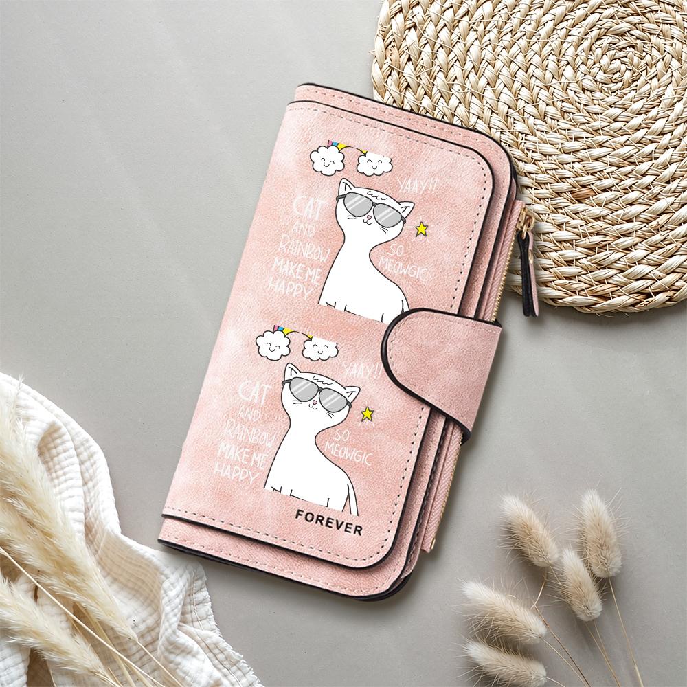 Cute Cat Print Long Wallet Fashion Portable Ladies Wallet for Daily Use