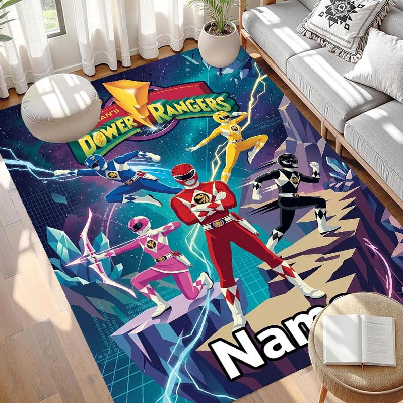 Custom Name Personalized Power Rangers Print Carpet, Versatile Home Decor Rug, for Playroom, Apartment, Balcony, Entryway, Hallway Gift