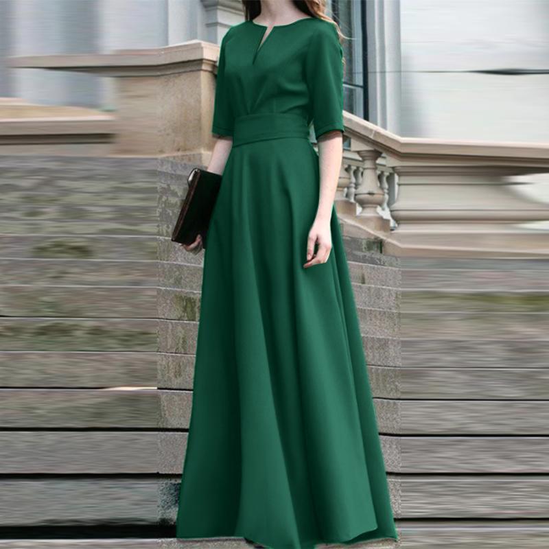 ZANZEA Women Elegant V-Neck Casual Half Sleeve Maxi Long Dress S