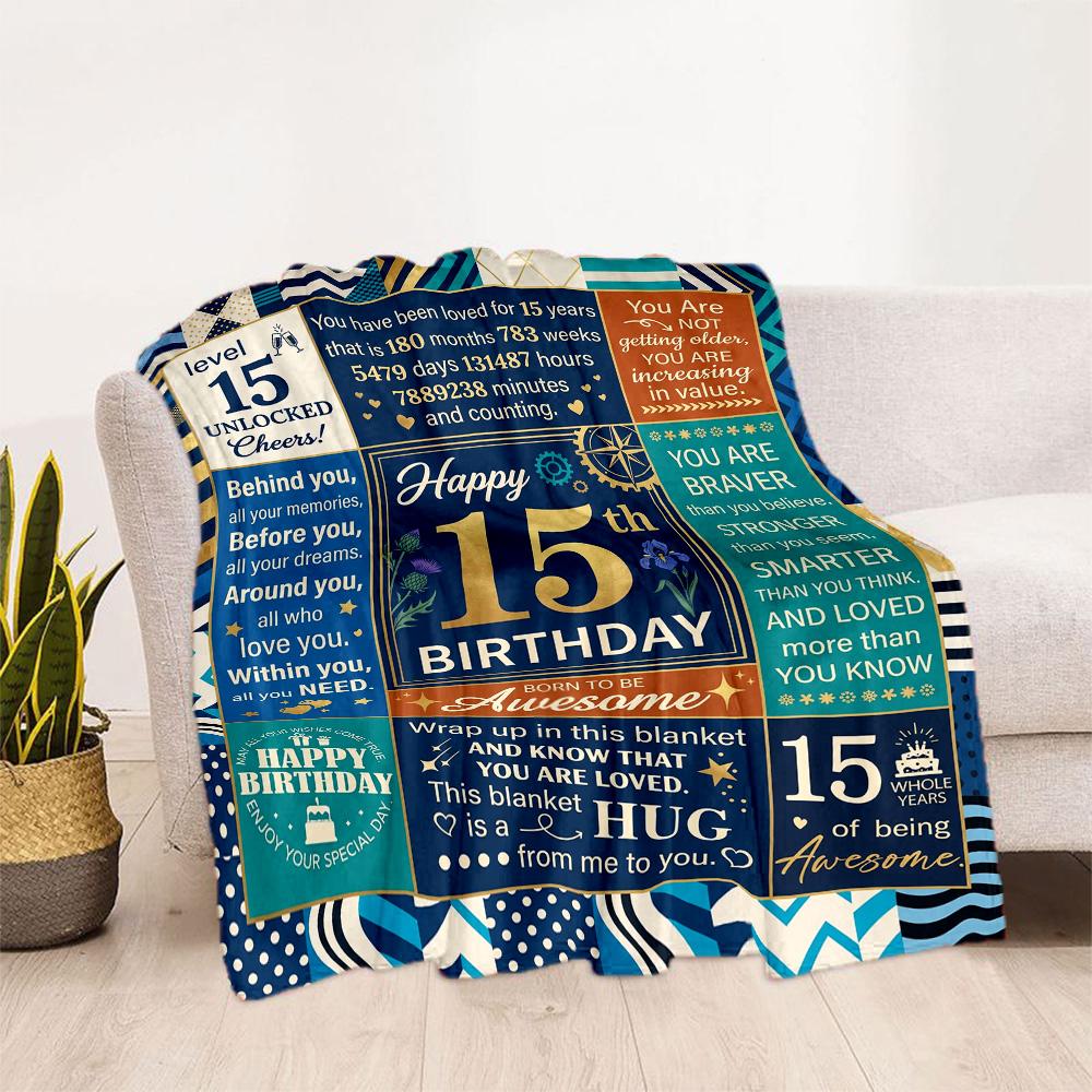 15th Birthday Celebration Flannel Blanket-Soft and Suitable for Sofas,Beds,Offices,Travel,All Seasons,Great Gift for Holidays and Birthdays.