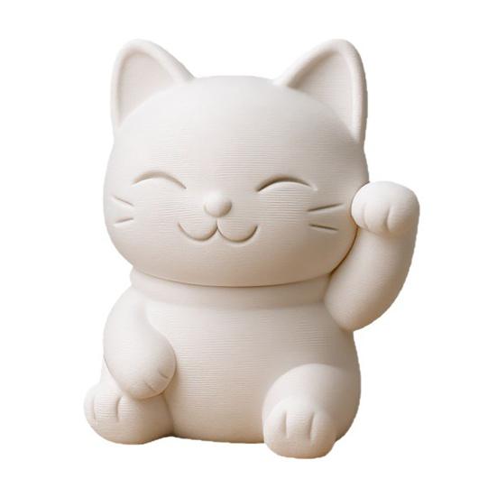 3D Printed Luck Cat Statue Cute White Maneki Figurine Matte White Mini Fortune