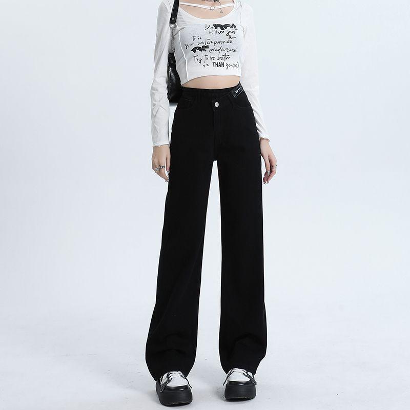Spring Summer Black Niche High Waist Relaxed Straight Wide Leg Denim Pants For Ladies Casual Pants Oversize Denim Trousers