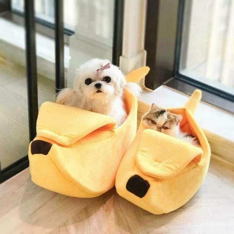 Bananen-Katzenbett, lustiges, süßes, gemütliches Katzenbett, warmes, langlebiges, tragbares Haustierkörbchen, Hundekissen, Katzenbedarf, mehrfarbig