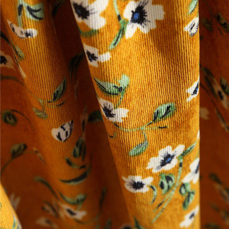 Vintage Collar Long Sleeve Corduroy Floral Dress Women's Party Ruffle Dress Bohemia Print Dress