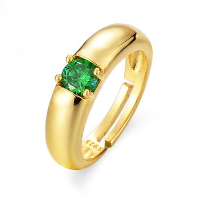 Cold Wind Niche Fashion Jewelry Four-Claw Emerald Ring Men'S And Women'S Temperament Plain Ring Open Ring