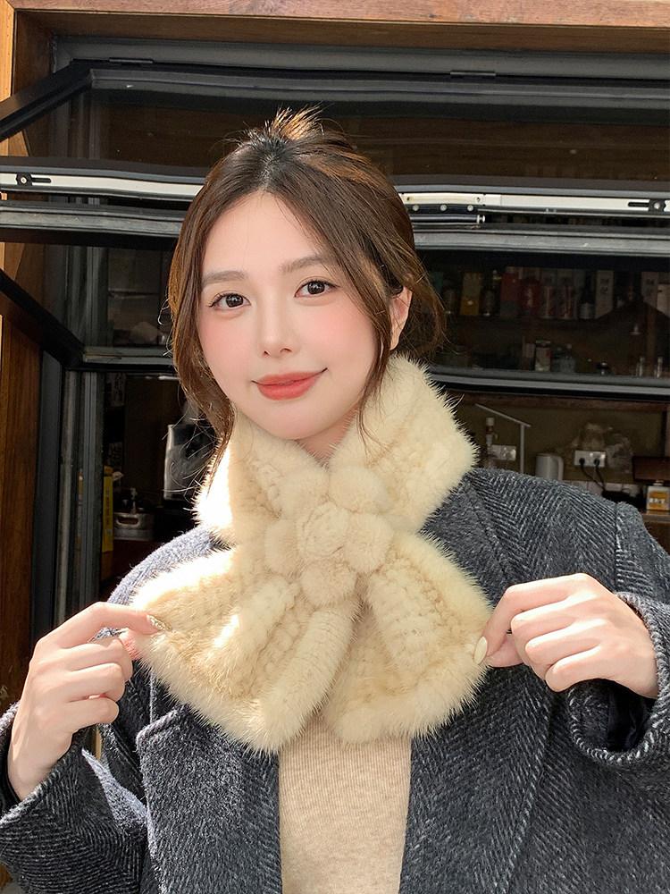 Elegant Winter Muslim Square Mink Wool Fur Woven Double-sided Scarf with Collar for Women