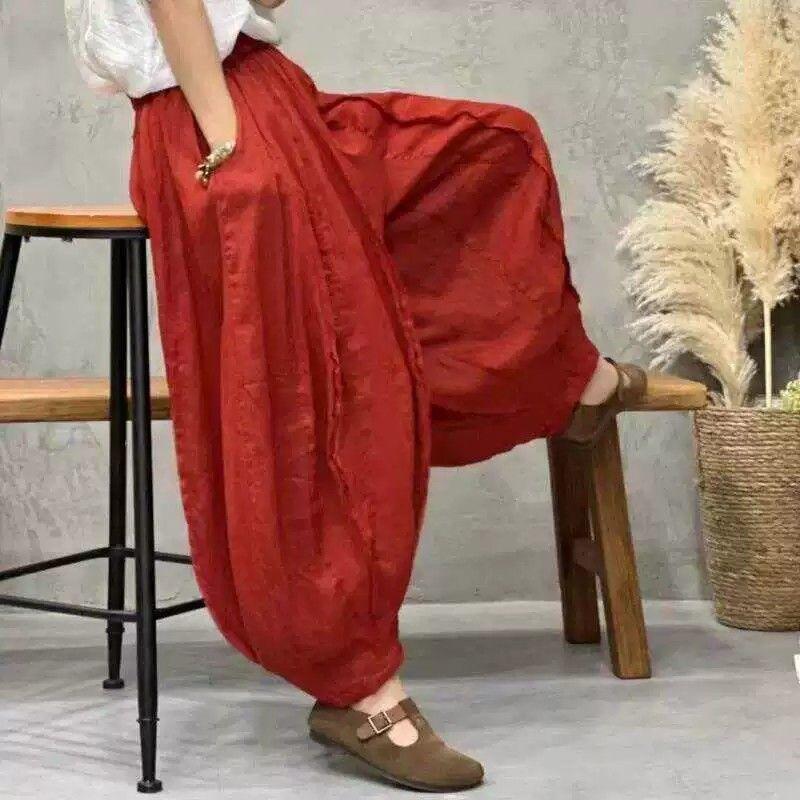 Sommer Efterår Bomuld og Hør Bloomers Bukser Kvinder Løse Bukser Mode Kvinde Vintage Printede Blomstrede Boheme Lige Bukser
