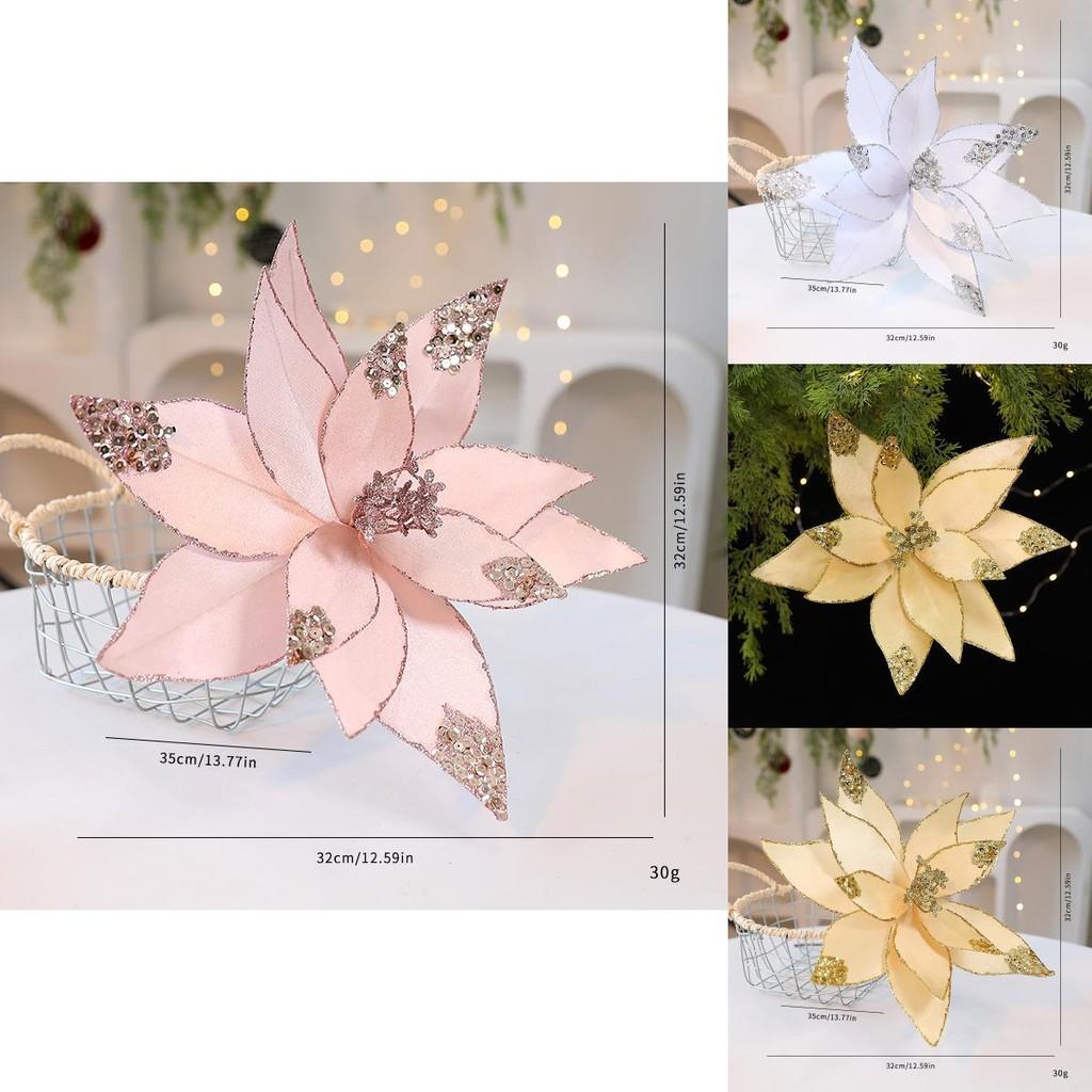 Holiday Fabric Flower Decor For Christmas Tree And Table Centerpieces