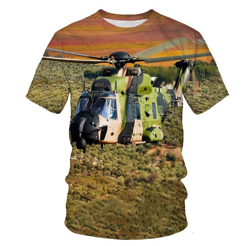 

3D Print Helicopter Graphic T-shirt For Men Round Neck Airplane Tee Tops Streetwear Oversized Loose Tshirt Homme Male Clothes S